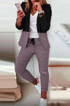 Black White Casual Leopard Print Patchwork Turndown Collar Long Sleeve Two Pieces Blazer Tops And Pants Sets