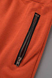 Orange Casual Solid Patchwork Dragkedja Hooded Collar Långärmad Två delar