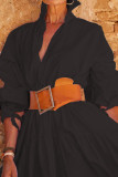 Fibbia patchwork solida casual nera con abiti da camicia con colletto rovesciato