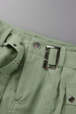 Verde Casual Street Sólido Patchwork Con Cinturón Cintura Alta Tipo A Parte Inferior De Color Sólido