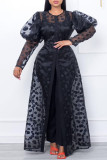 Negro sexy estampado de lunares patchwork hebilla transparente o cuello una línea de vestidos