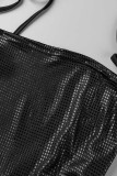 黒のセクシーな固体包帯パッチワーク バックレス スパゲッティ ストラップ イブニング ドレス ドレス