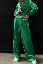 Due pezzi manica lunga colletto con cappuccio cerniera tinta unita casual verde verde