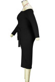 Черная повседневная повязка с принтом в стиле пэчворк с открытыми плечами Юбка на один шаг Платья больших размеров