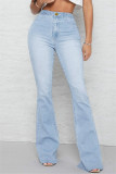Jeans jeans regular azul casual patchwork cintura média