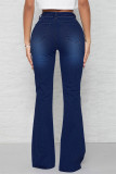 Jeans jeans regular azul escuro casual patchwork cintura média
