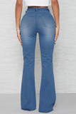 Jeans in denim regolari a vita media con patchwork tinta unita casual blu