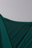 グリーン ファッション カジュアル パッチワーク V ネック ロング スリーブ ドレス