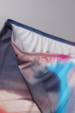 Цветной сексуальный принт в стиле пэчворк с круглым вырезом и длинным рукавом из двух частей