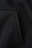 ダークブラウン カジュアル ソリッド パッチワーク フード付き 襟 長袖 XNUMXピース