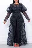 Negro sexy estampado de lunares patchwork hebilla transparente o cuello una línea de vestidos
