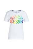 Black Casual Basis Print Patchwork Letter O Neck T-Shirts
