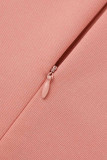 Roze Elegante Print Bandage Patchwork Vouw Asymmetrische Kraag Een Stap Rok Jurken