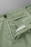 Patchwork sólido de rua casual verde com cinto cintura alta tipo A parte de baixo de cor sólida