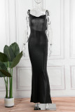 Черное сексуальное сплошное бинтовое лоскутное вечернее платье с открытой спиной и бретельками