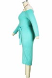 Голубая сексуальная юбка с буквенным принтом и открытыми плечами, одноступенчатая юбка, платья больших размеров