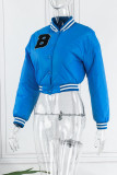 Blue Street Print Buckle Cardigan Collar Outerwear