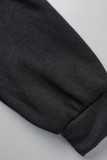 Темно-коричневый Повседневная Однотонный Воротник с капюшоном в стиле пэчворк Длинный рукав Из двух частей