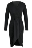 Черные модные повседневные платья в стиле пэчворк с V-образным вырезом и длинными рукавами
