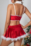 Rode sexy partij solide patchwork veren eerste kerstdag lingerie