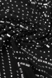 Zwart sexy patchwork hete boren doorzichtige backless avondjurken met spaghettibandjes