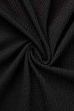 ブラック カジュアル ソリッド カーディガン パンツ カーディガン カラー プラス サイズ XNUMX ピース