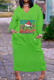 Красно-зеленые повседневные прямые платья с принтом в стиле пэчворк и V-образным вырезом