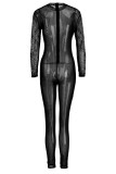 黒のセクシーなラウンド ネック シースルー ホットドリル装飾ワンピース ジャンプ スーツ (裏地なし)