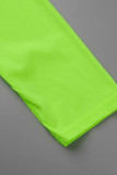 Fluoreszierendes Grün Lässige Solide Strickjacke mit V-Ausschnitt in Übergröße, zweiteilig
