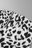 Brauner, sexy, lässiger Print mit Leopardenmuster, ausgehöhlter Rollkragenpullover in Übergröße, zweiteilig
