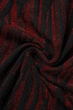 Rot Sexy Casual Print Patchwork Durchsichtiger Rollkragen Langarm Plus Size Kleider