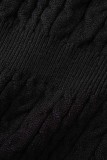 Robes à manches longues à col rond en patchwork uni décontracté noir