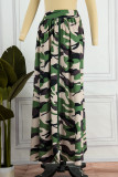 Grön Casual Camouflage Print Patchwork slitsad dragkedja Vanliga kjolar med hög midja (beroende på det faktiska föremålet)