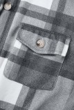 Prendas de abrigo de cuello de camisa de bolsillo de patchwork a cuadros gris casual