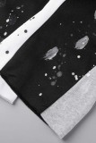 Schwarze, lässige Patchwork-Unterteile mit hoher Taille und konventionellem Positionierungsdruck