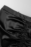 Robes de robe de chemise à col rabattu décontractées noires à cordon de serrage solide