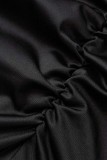 Vestidos casuais pretos de patchwork sólido com decote em v manga longa plus size