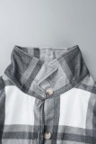 Graue, lässige, karierte Patchwork-Hemdkragenoberbekleidung mit Tasche