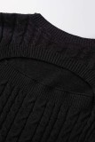 Robes à manches longues à col rond en patchwork uni décontracté noir