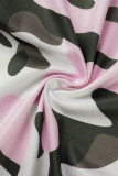 Camouflage Casual Camouflage Print Patchwork Vanlig hög midja Konventionella heltrycksbottnar