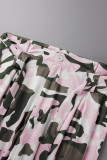 Camouflage Casual Camouflage Print Patchwork Vanlig hög midja Konventionella heltrycksbottnar