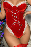 Rode sexy effen patchwork kerstdag lingerie