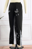 Pantalones casuales con estampado de letras de patchwork de cintura alta con estampado de posicionamiento convencional negro