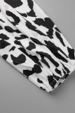 Blå Sexig Casual Print Leopard urholkad turtleneck Plus storlek två delar