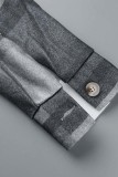Prendas de abrigo de cuello de camisa de bolsillo de patchwork a cuadros gris casual