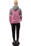 Pink Casual Letter Print Patchwork Hooded Collar Long Sleeve Two Pieces