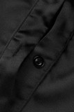 Vestido camisero informal gris con cuello vuelto y pliegues de frenillo con tiras de dibujo sólido Vestidos