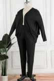 Svarta Casual Solid Cardigan Byxor Cardigan Krage Plus Size Two Pieces