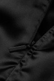 ブラック カジュアル ソリッド ドローストリング 小帯 フォールド ターンダウン カラー シャツドレス ドレス