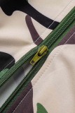 Saias de cintura alta com estampa de camuflagem verde casual estampa patchwork regular (sujeito ao objeto real)